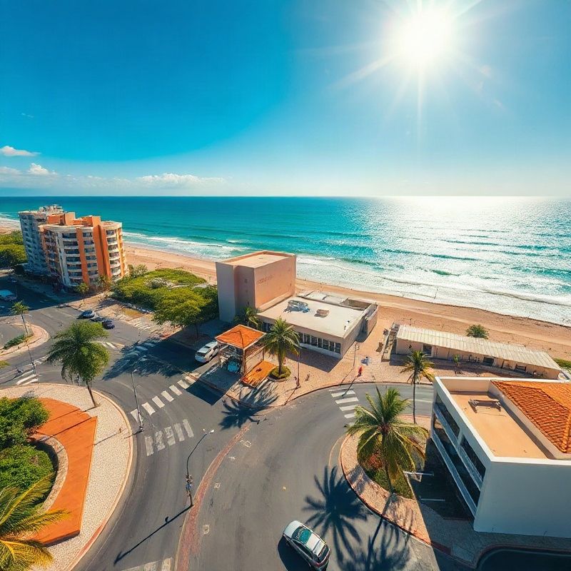 Vista aérea da Avenida Beira Mar em Fortaleza com o oceano Atlântico ao fundo